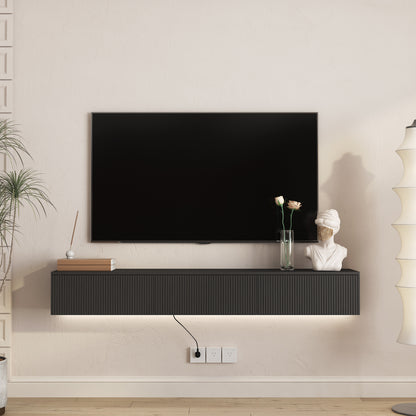 Floating TV Stand Wall Mounted With 16 Color LEDs,65inch Modern TV Stand, Floating TV Cabinet Entertainment Center For 55 60 65 Inch TV