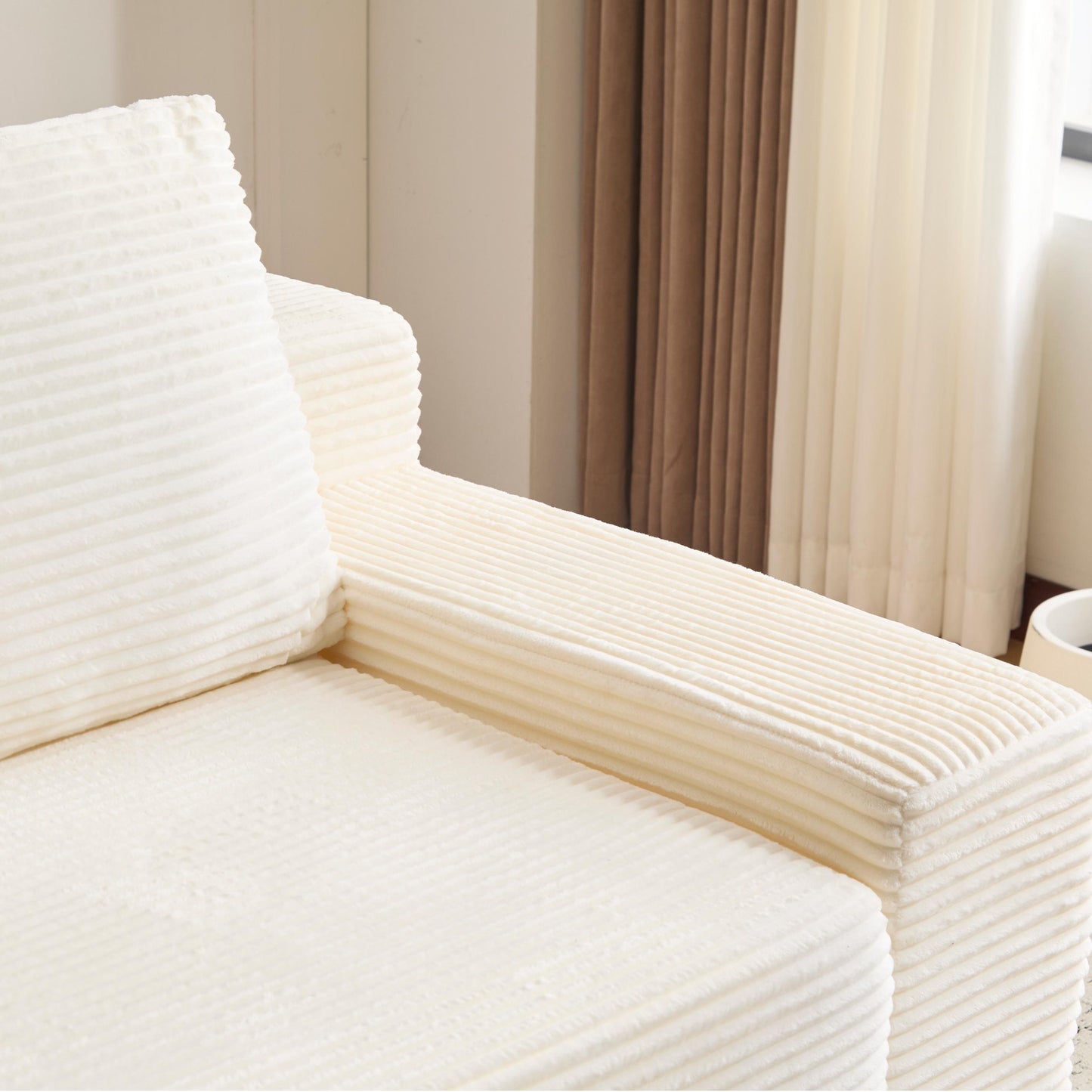 Loveseat Sofa, Comfortable Deep Seat Sofa Bed, Modern Small Corduroy Couch For Living Room Bedroom,Reversible Cushion With Pillows,No Assembly Required,White