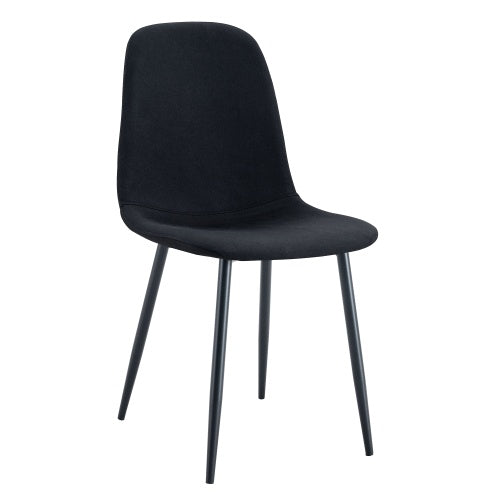 Luxury Simple Chair - Set Of 4 BLACK Linen-Cotton Material High Resilience Dining Chair With Metal Black Leg.Integral Metal Leg Architecture,Suitable For Various Interior Decoration Styles.