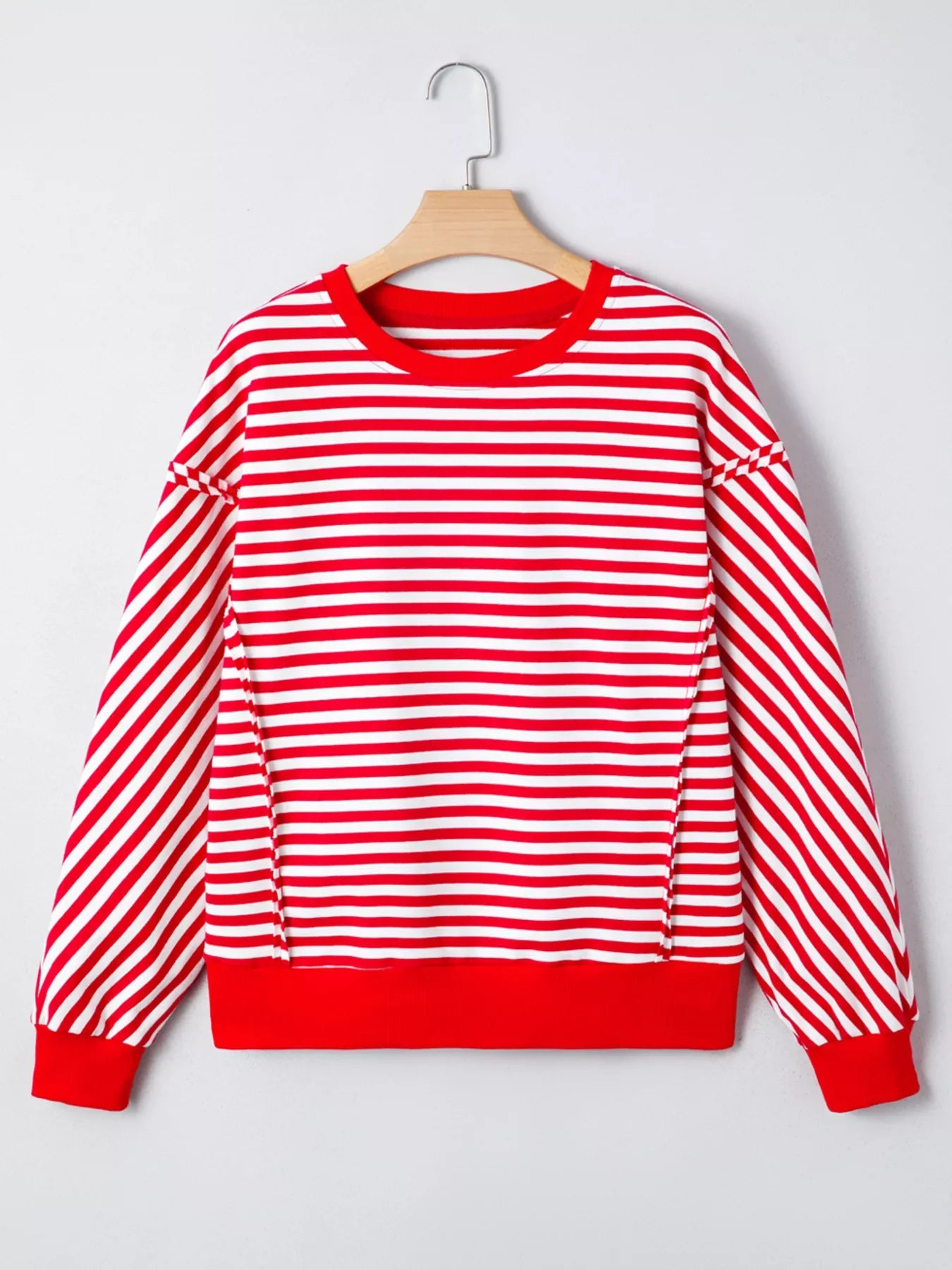 Stripe Exposed Seam Drop Shoulder Casual Top
