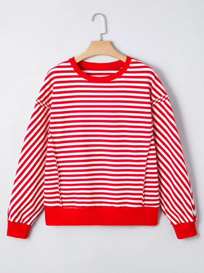 Stripe Exposed Seam Drop Shoulder Casual Top