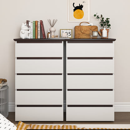 5 Drawer Dresser For Bedroom,  Modern Closet Dressers Chest Of Drawers, White & Walnut Color Storage Dresser Chest Cabinet Organizer Unit