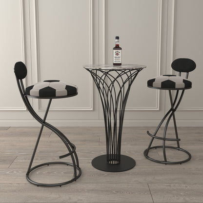 Upholstered S-shaped Barstools Set Of 2 Velvet Counter Bar Stools Football Print Round Dining Stool For Kitchen & Living Room Black Frame  Black Back
