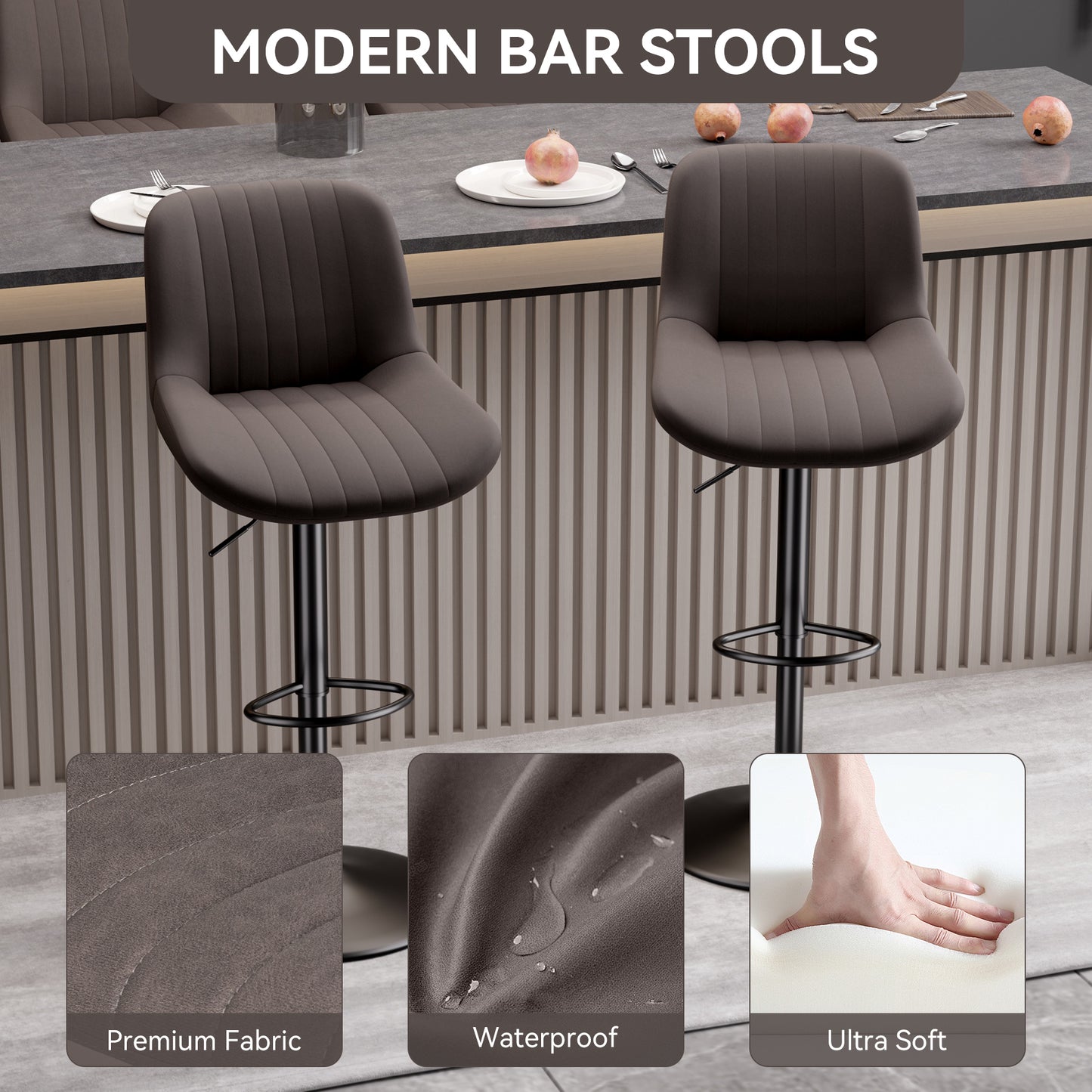 Bar Stools, Adjustable Modern Swivel Bar Stools With Backs, Counter Height Performance Fabric Island Chairs For Home Kitchen