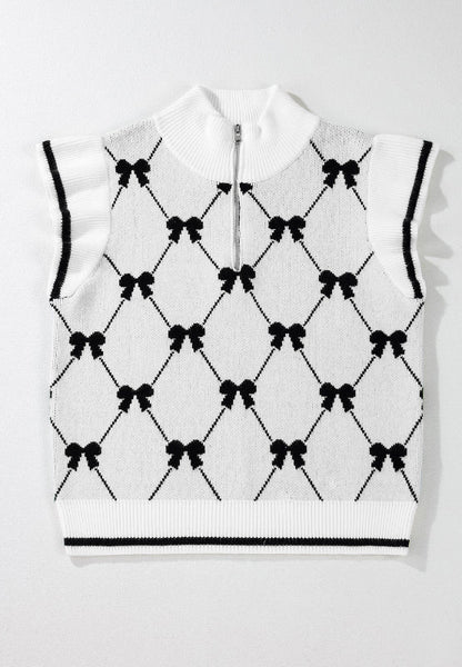 Bow Half Zip Sweater Vest