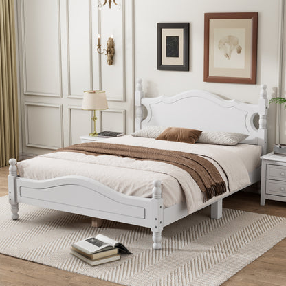 Full Size Wood Platform Bed Frame,Retro Style Platform Bed With Wooden Slat Support,White