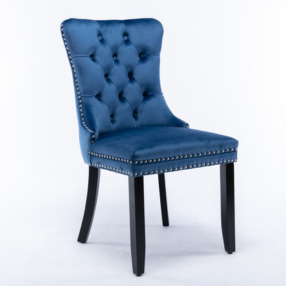 Nikki  Modern, High-end Tufted Solid Wood Contemporary Velvet Upholstered Dining Chair With Wood Legs Nailhead Trim 2-Pcs Set,Blue, SW2001BL