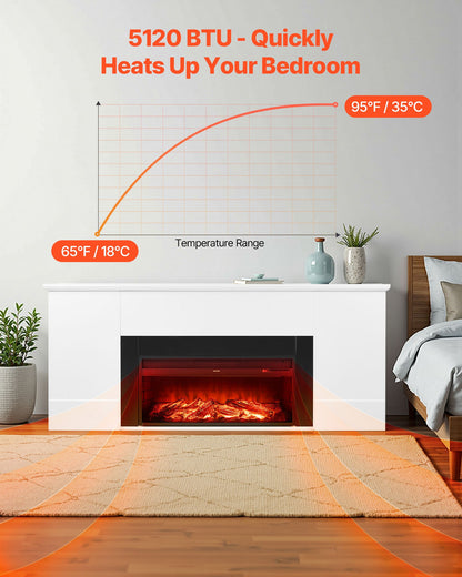75 Inch Freestanding Fireplaces, 1500W 5120BTU Fake Electric Fireplace Stove Heater With Mantel, Overheating Protection, Adjustable Flames,Timer, Remote, For Living Room,Bedroom,White
