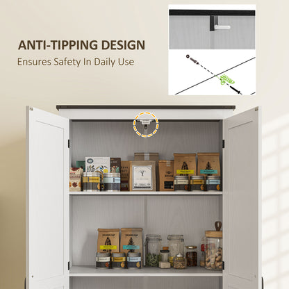 72" Farmhouse Pantry Cabinet with Adjustable Shelves, Kitchen Pantry Cabinet with 2 Doors, Distressed White