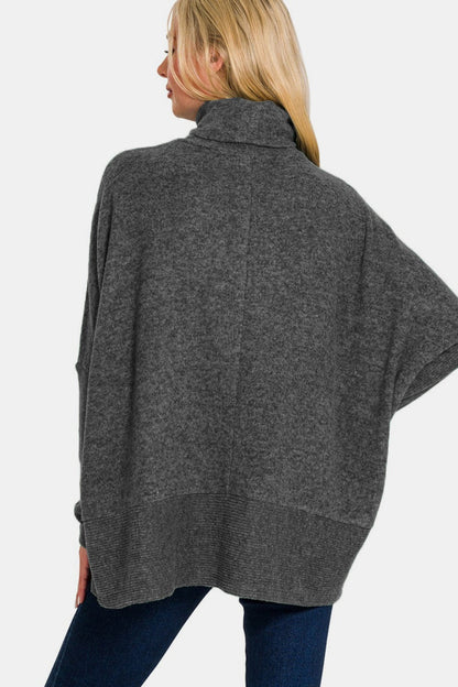 Back To School Sweater - Zenana Full Size Brushed Melange Hacci Turtleneck Sweater