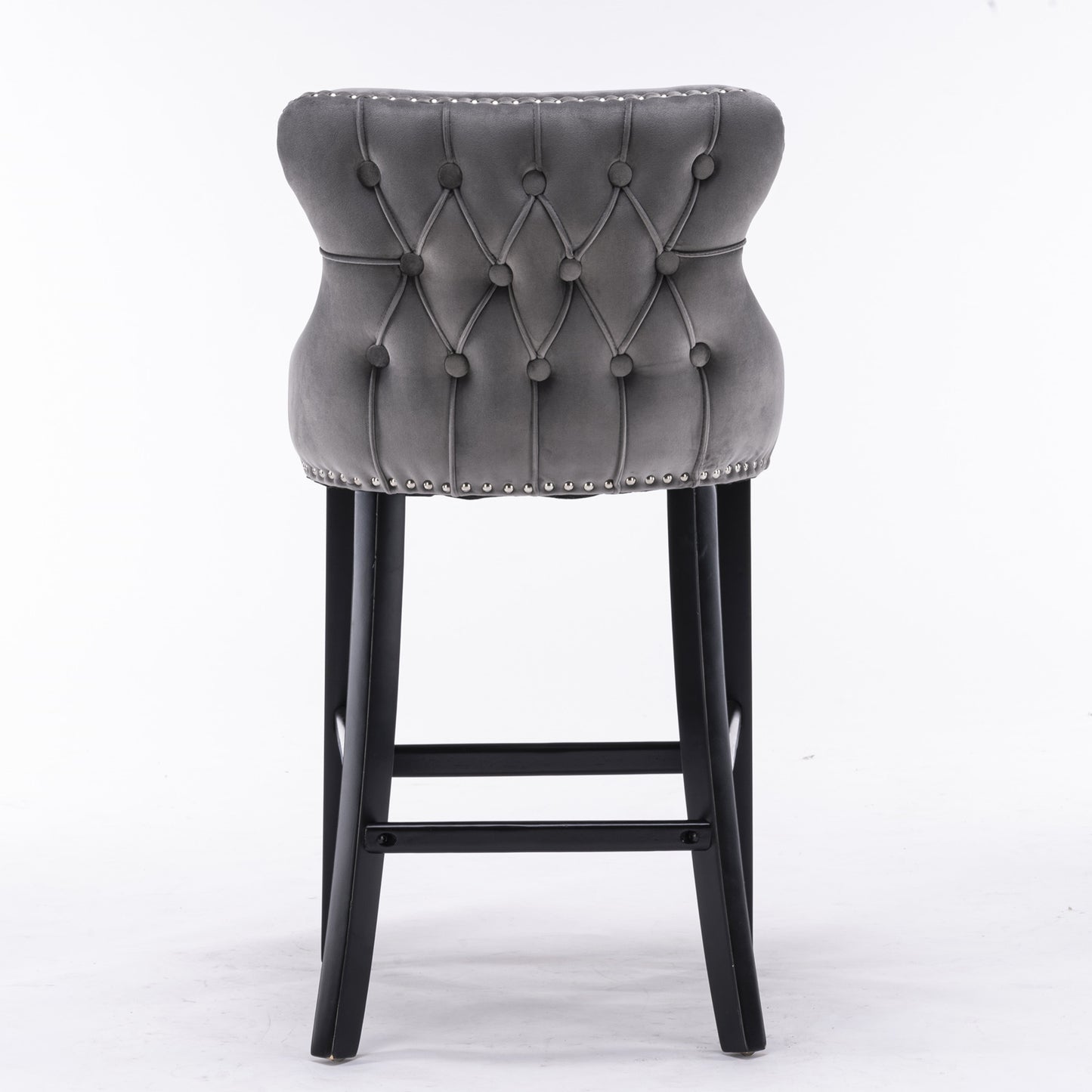 AA Furniture,Contemporary Velvet Upholstered Wing-Back Barstools With Button Tufted Decoration And Wooden Legs, And Chrome Nailhead Trim, Leisure Style Bar Chairs,Bar Stools, Set Of 2 Gray,SW1824GY