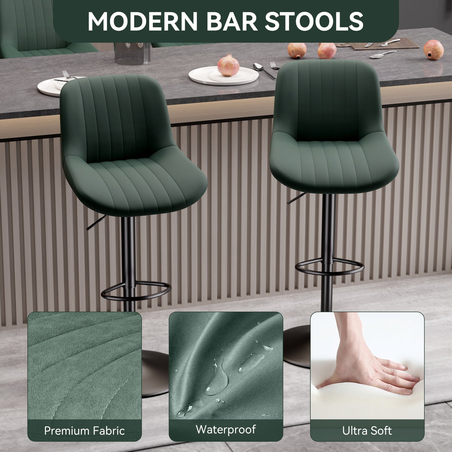Bar Stools, Adjustable Modern Swivel Bar Stools With Backs, Counter Height Performance Fabric Island Chairs For Home Kitchen