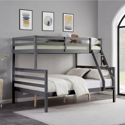 Twin Over Full Bunk Bed With Ladder,Wooden Bunk Bed With High Guardrail And Ladder For Kids, Teens, Dorm Rooms, And Guest Rooms,No Box Spring Needed,Grey