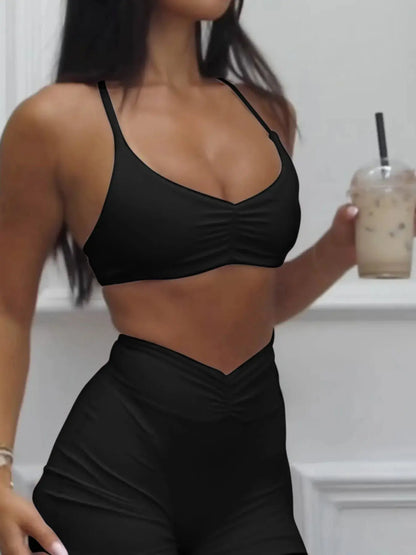 Ruched Sports Bra and High-Waisted Shorts Active Set