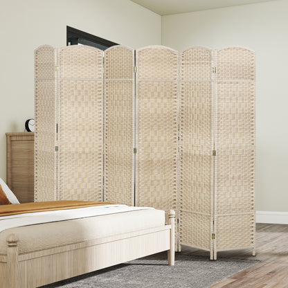 Folding Room Divider Screen 6 Panel 6' Tall Privacy Screen Freestanding Wood Partition for Home Office, Washed Oak