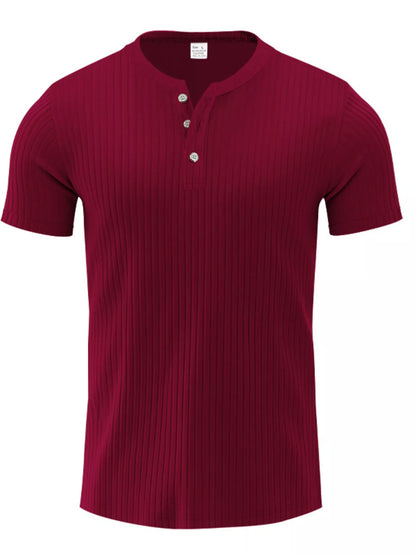 Men's Full Size Ribbed Button-Down Casual T-Shirt Plus Size