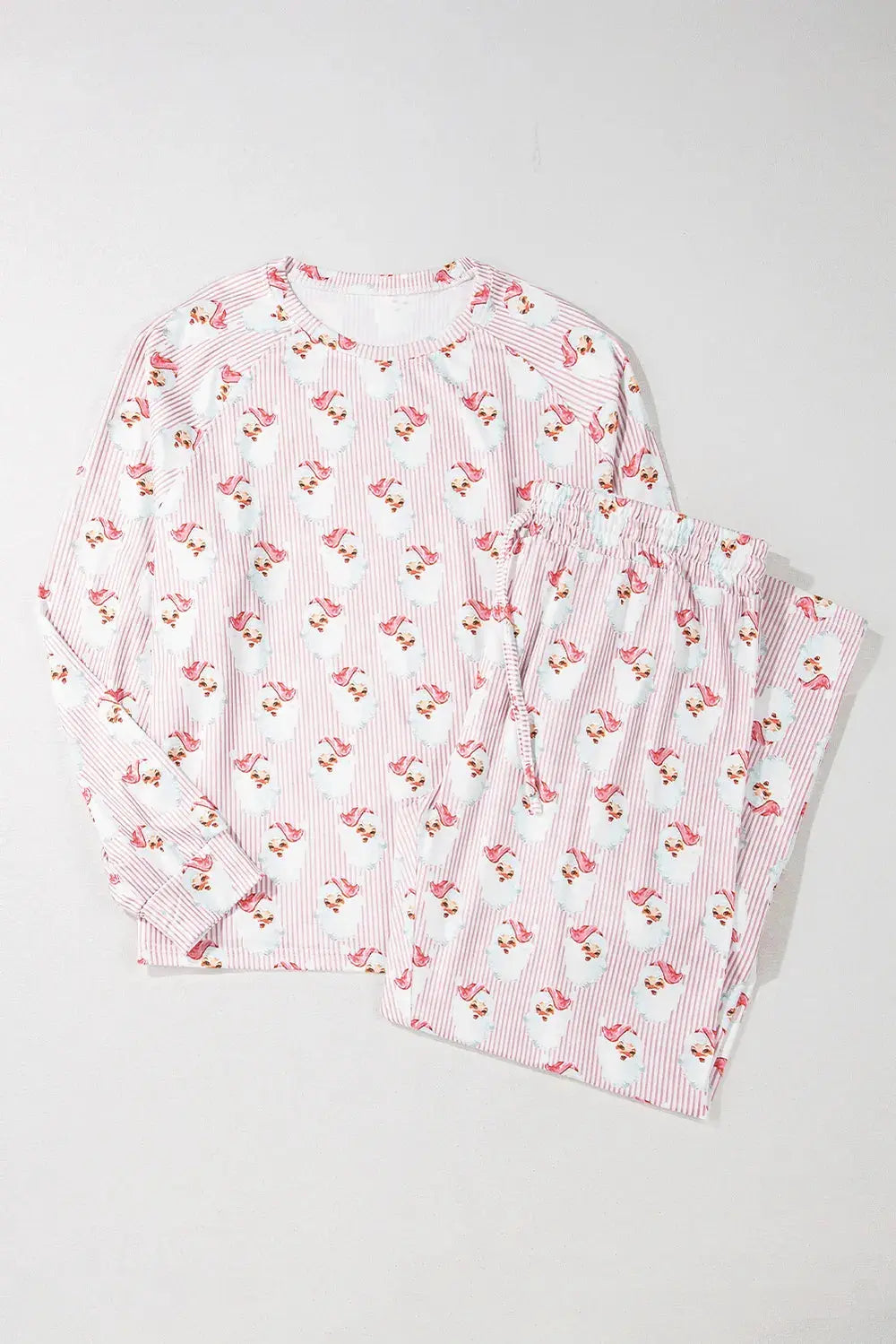 Santa Print Long Sleeve Top and Pants Lounge Set
