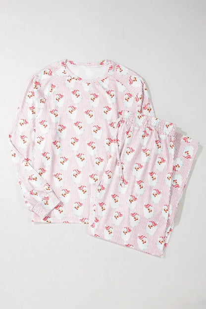 Santa Print Long Sleeve Top and Pants Lounge Set