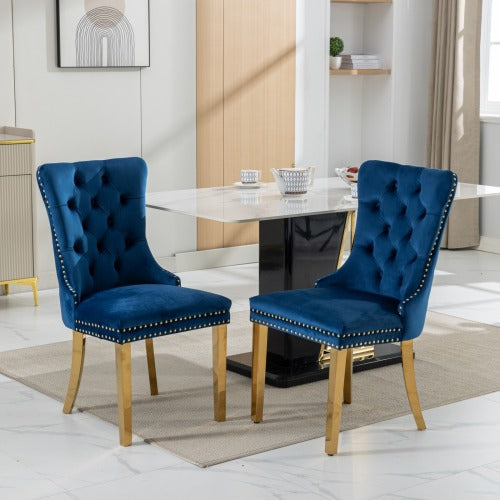 High-end Tufted Solid Wood Contemporary Velvet Upholstered Dining Chair With Golden Stainless Steel Plating Legs,Nailhead Trim,Set Of 2
