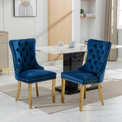 High-end Tufted Solid Wood Contemporary Velvet Upholstered Dining Chair With Golden Stainless Steel Plating Legs,Nailhead Trim,Set Of 2