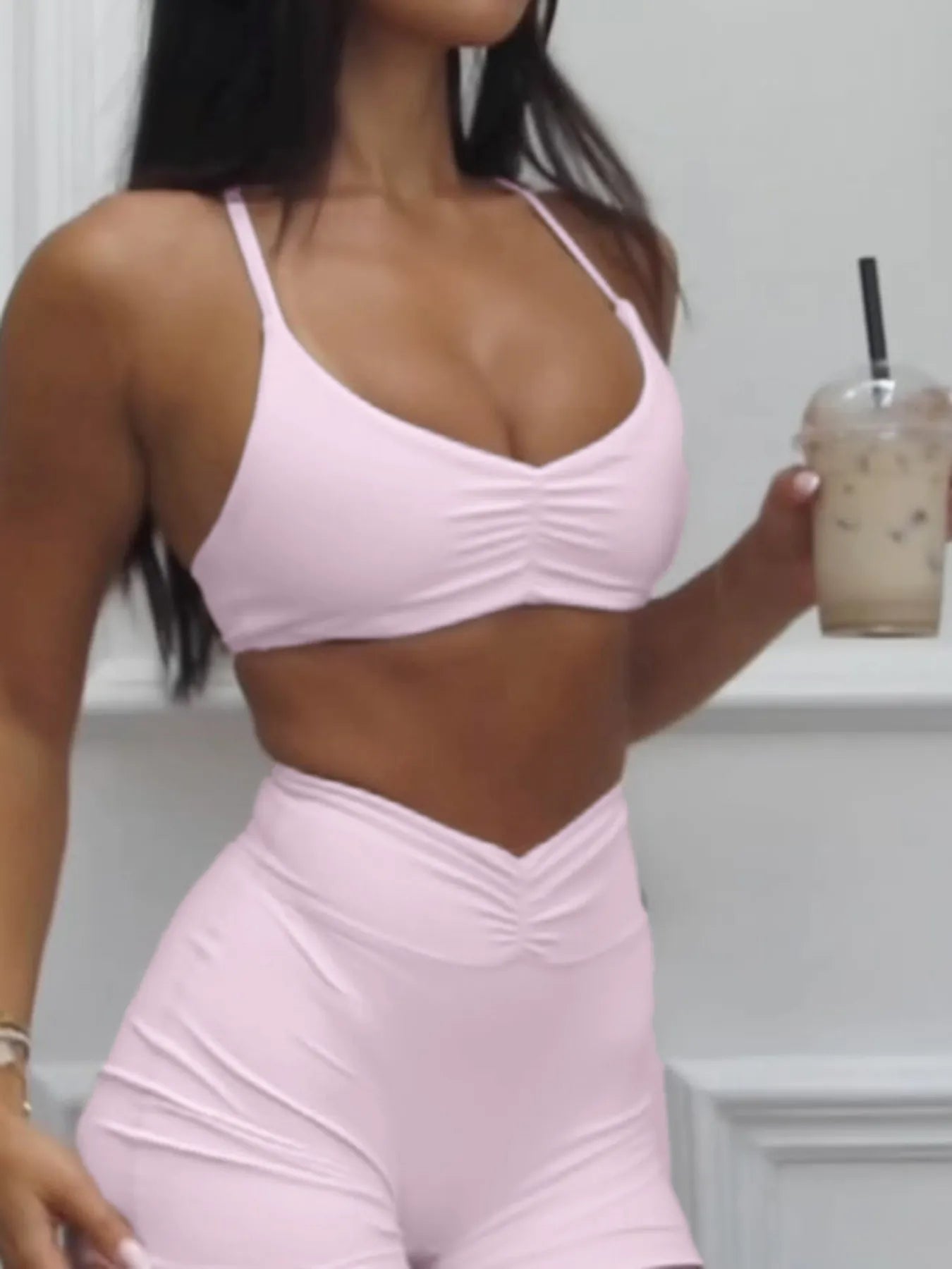 Ruched Sports Bra and High-Waisted Shorts Active Set