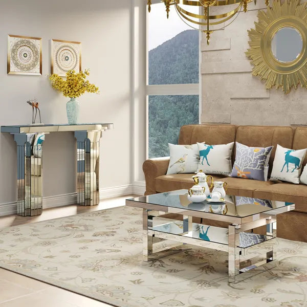 Mirrored Console Table Wide Bling Silver Mirror Entryway Desk Modern Rectangle Sofa Table Entryway Tables For Living Room--Self-pickup Is Not Supported
