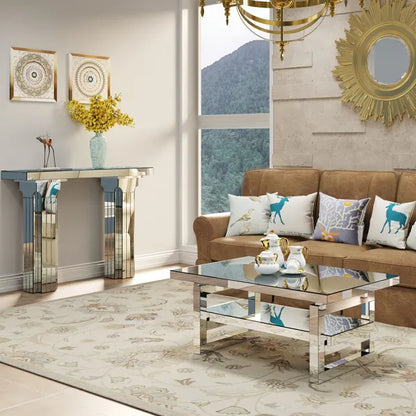 Mirrored Console Table Wide Bling Silver Mirror Entryway Desk Modern Rectangle Sofa Table Entryway Tables For Living Room--Self-pickup Is Not Supported