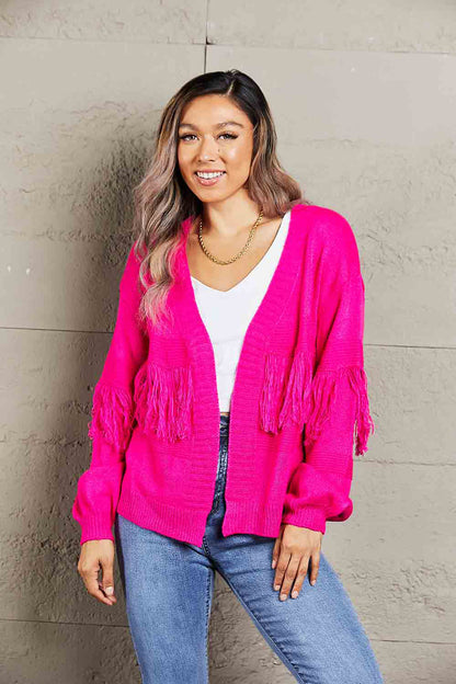 Angel Wings Fringe Trim Open Front Cardigan
