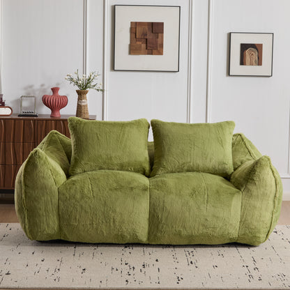 Giant Bean Bag Couch For Adults, Ultra Soft Fluffy Loveseat Bean Bag Sofa, Oversized Chase Lounge Chair Indoor For Living Room Bedroom, No Assembly Required Cozy Reading Chair With Pillows, Green