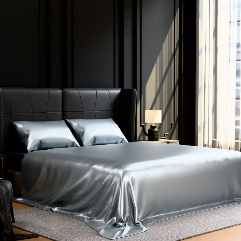 Satin Bed Sheets, Queen Size Sheets Set, 4 Pcs Silky Bedding Set With 15 Inches Deep Pocket For Mattress  Queen, Grey