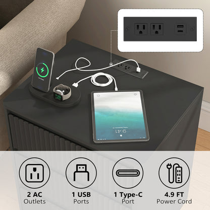 Set Of 2 End Table With Fast USB C Charging Station, Sofa Side Table With 3Drawers, Large Storage Modern Wood Storage Cabinet For Living Room,Bedroom,Office, Black