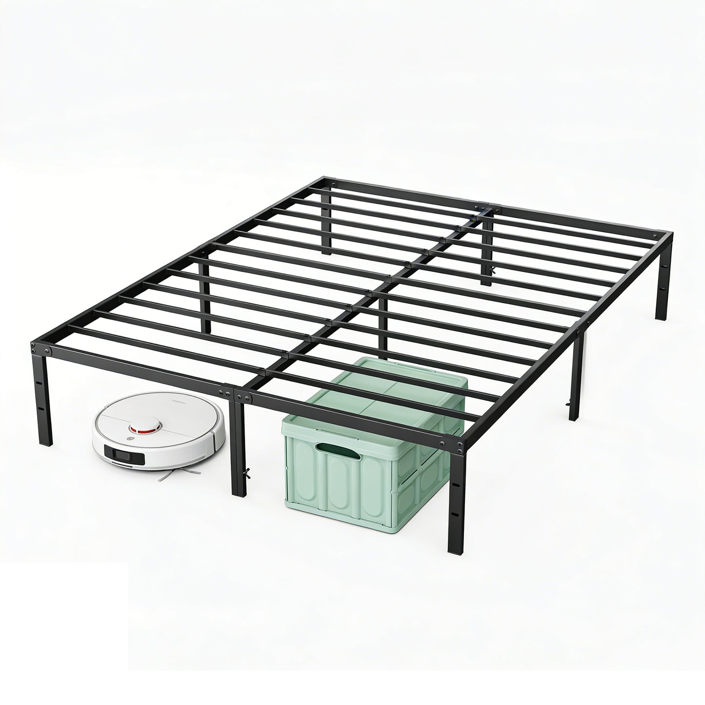 Sturdy And Durable Metal Base Frame, Noiseless Sturdy Steel Crossbars, Under-bed Storage Space, No Need For Box Springs