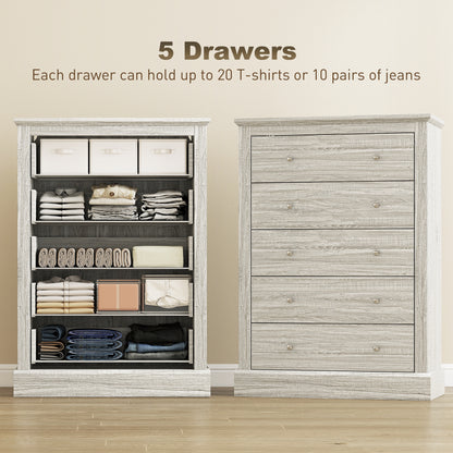 31" Wide Farmhouse Chest of Drawers with 5 Drawers, Dresser for Bedroom with Wood Top for Living Room, Dirty Oak