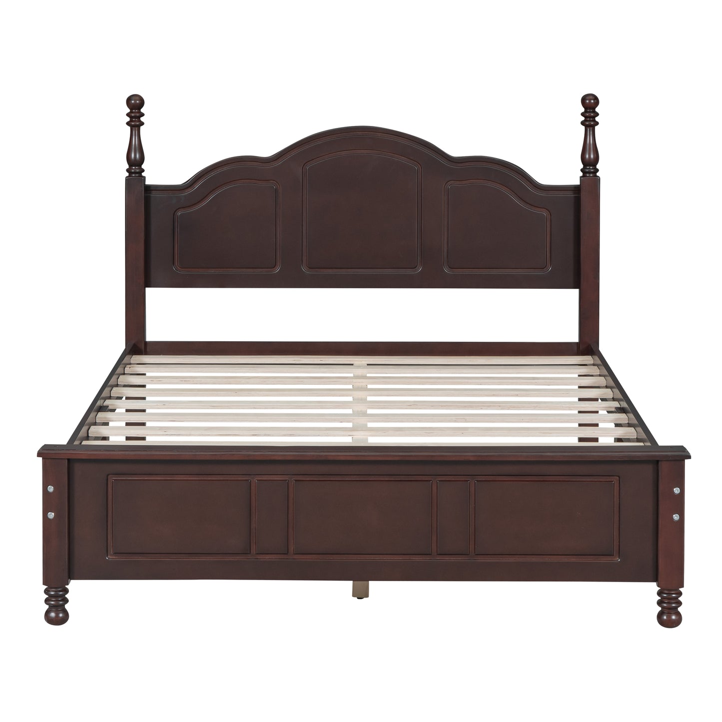 Full Size Wood Platform Bed Frame,Retro Style Platform Bed With Wooden Slat Support,Dark Walnut