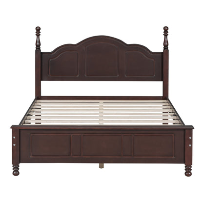 Full Size Wood Platform Bed Frame,Retro Style Platform Bed With Wooden Slat Support,Dark Walnut