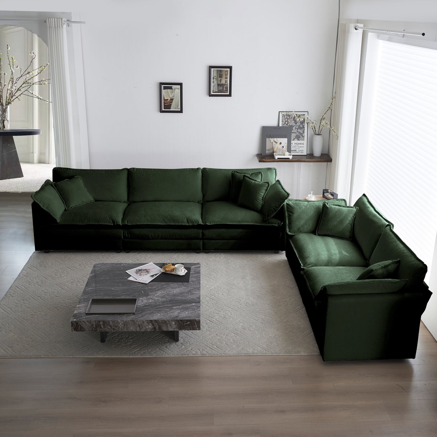 3 Piece Sofa Set Oversized Sofa Comfy Sofa Couch, 2 Pieces Of 2 Seater And 1 Piece Of 3 Seater Sofa  For Living Room, Deep Seat Sofa Green Chenille