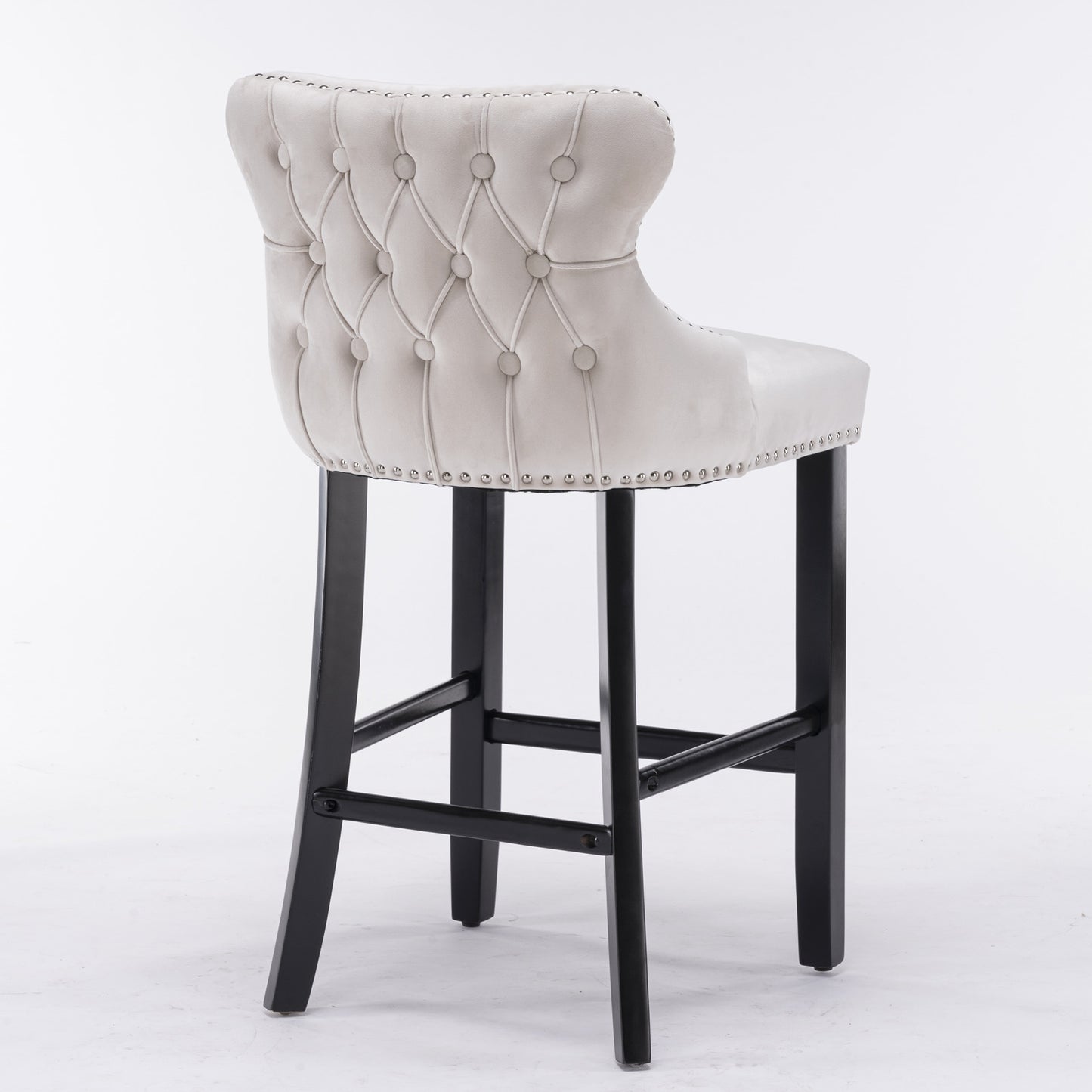 A&A Furniture,Contemporary Velvet Upholstered Wing-Back Barstools With Button Tufted Decoration And Wooden Legs, And Chrome Nailhead Trim, Leisure Style Bar Chairs,Bar Stools, Set Of 2 Beige,SW1824B