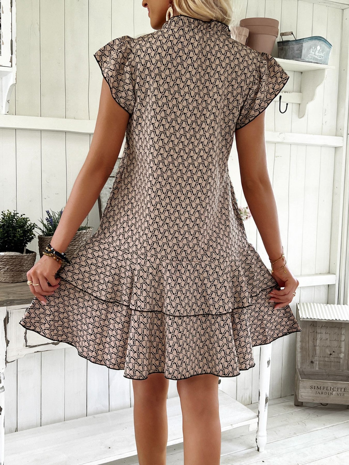 Full Size Ruffled Layered Printed Mini Dress Plus Size