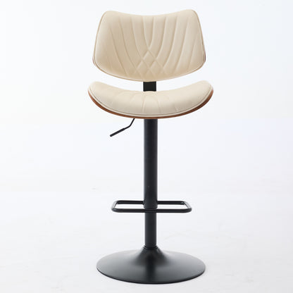 Walnut Bentwood Bar Stools Mid Century Modern Adjustable Counter Height Black Leather Upholstered 360 Swivel Bar Chairs For Kitchen Island Dining Room  Cafe, 1 Chair 1carton,Beige