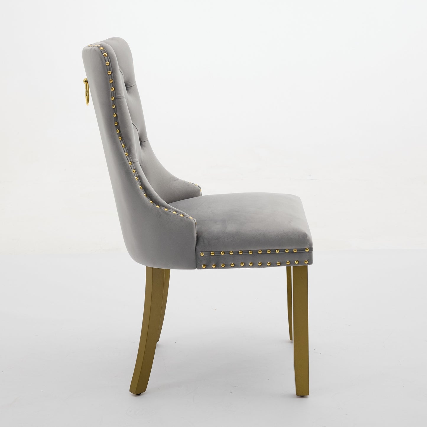 A&A Furniture, Nikki Modern, High-end Tufted Solid Wood Contemporary Velvet Upholstered Dining Chair With Golden Wood Legs Nailhead Trim 2-Pcs Set, Milky White,