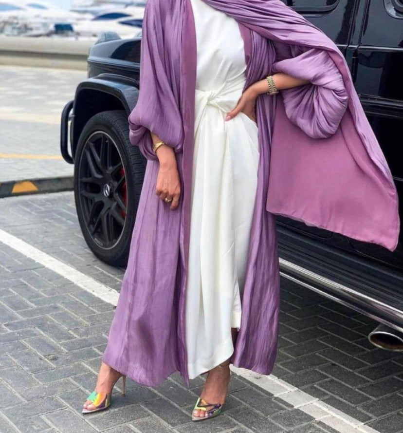 Elegant Puff Sleeve Dubai Turkey Abayas For Women Islam Cardigan