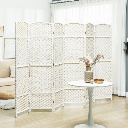 Folding Room Divider Screen 6 Panel 6' Tall Privacy Screen Freestanding Wood Partition for Home Office, White
