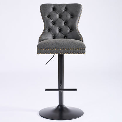 A&A Furniture,Aged And Retro PU Swivel Barstools Adjusatble Seat Height From 26-33 Inch, Modern Bar Stools With Backs Comfortable Tufted For Home Pub And Kitchen Island Black,Set Of 2