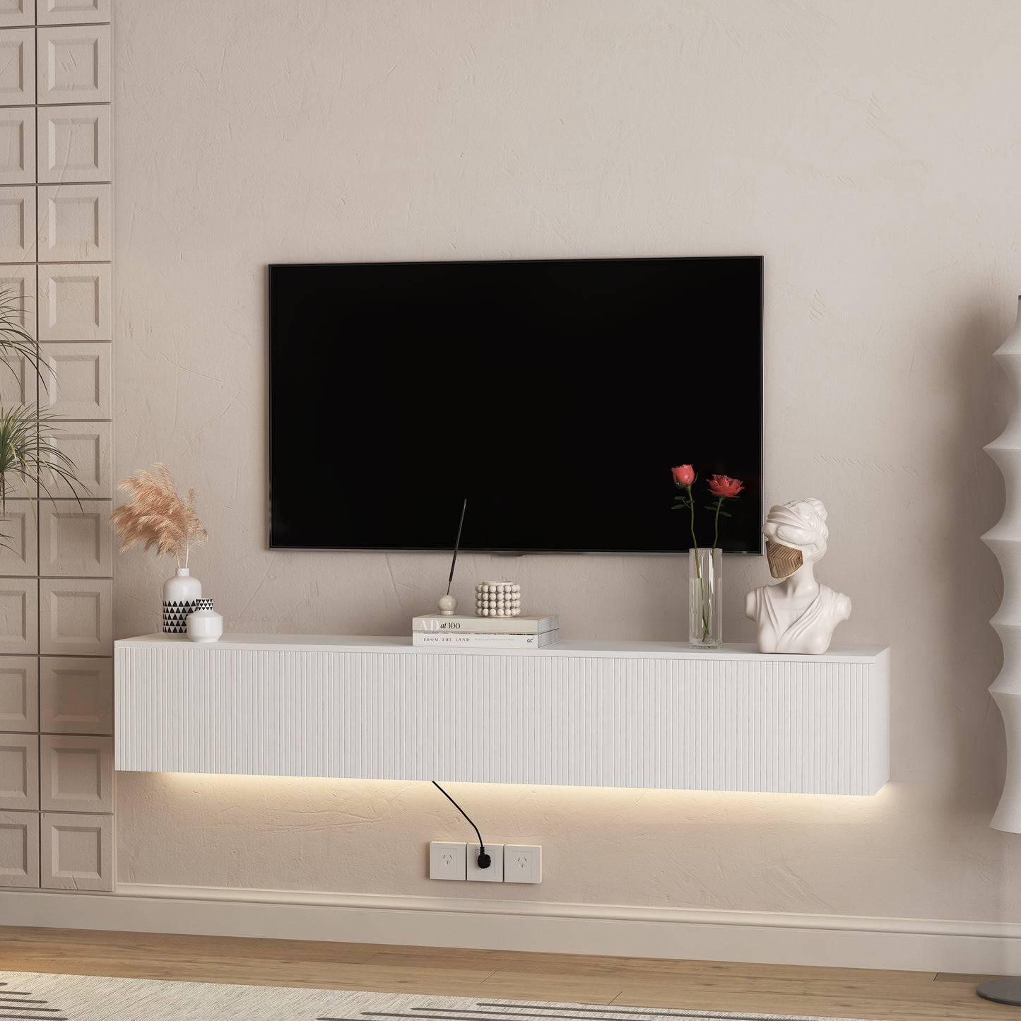 Floating TV Stand Wall Mounted With 16 Color LEDs, Modern TV Stand, Floating TV Cabinet Entertainment Center For 55 60 65 Inch TV