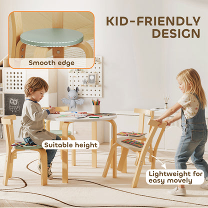 Wooden Kids Table and Chairs Set, 5 Piece Wooden Toddler Table and Chairs Set for Ages 3-8 Years, Green