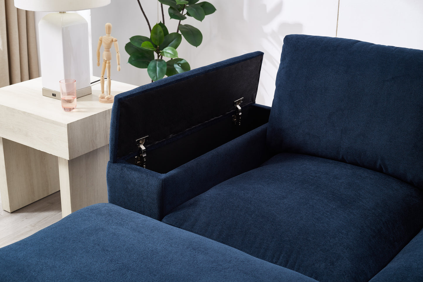 Sectional Sofa Deep Seat Sofa Couch With Ottomans, Corduroy Sofa Sleeper Comfy Upholstered Furniture For Living Room, Apartment, Office, 4-Seat & 2-Ottoman, Blue