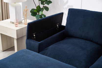 Sectional Sofa Deep Seat Sofa Couch With Ottomans, Corduroy Sofa Sleeper Comfy Upholstered Furniture For Living Room, Apartment, Office, 4-Seat & 2-Ottoman, Blue