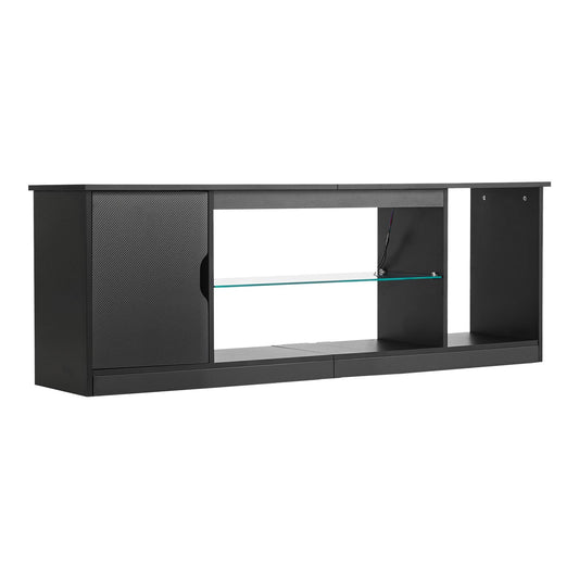 TV Stand For TVs Up To 65 Inch, Modern Entertainment Center With Light Strip, Wooden TV Cabinet Storage With Glass Shelf And Adjustable Shelves, Console Table For Living Room And Bedroom, Black