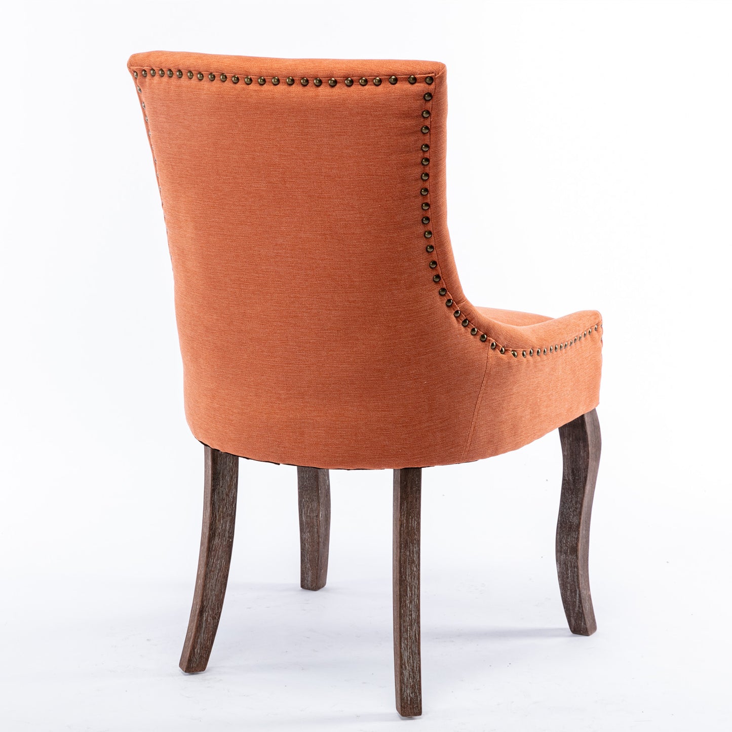 AA Furniture,Ultra Side Dining Chair  Thickened Fabric Chairs With Neutrally Toned Solid Wood Legs  Bronze Nail Head  Set Of 2 Orange