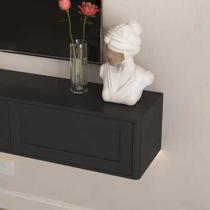 Floating TV Stand, Wall Mounted TV Shelf With Led Lights & Power Outlet,High Gloss TV Cabinet For Black Tv Stands For Living Room
